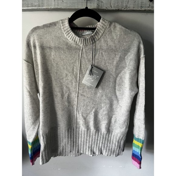 Alashan Cashmere Multicolor Stripe Boxy Crew Sweater - NWT Size Small - Picture 2 of 7